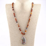 Agate Long Knotted Stone Pendant Ethnic Necklace