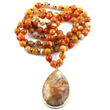 Agate Long Knotted Stone Pendant Ethnic Necklace