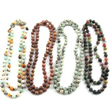 Long Knotted Beads Necklace with Semi Precious Stones