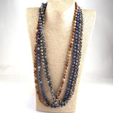 Long Knotted Beads Necklace with Semi Precious Stones