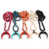 Ox Horn Moon Pendant Lariat Necklace