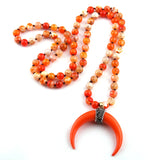 Ox Horn Moon Pendant Lariat Necklace