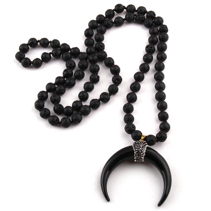 Ox Horn Moon Pendant Lariat Necklace