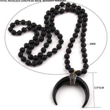 Ox Horn Moon Pendant Lariat Necklace
