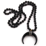 Ox Horn Moon Pendant Lariat Necklace
