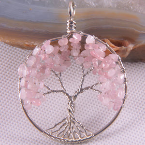 Tree of Life Pendant Pink Crystal Wire Wrap K1851