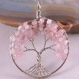 Tree of Life Pendant Pink Crystal Wire Wrap K1851