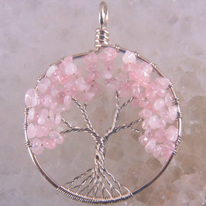 Tree of Life Pendant Pink Crystal Wire Wrap K1851