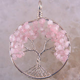 Tree of Life Pendant Pink Crystal Wire Wrap K1851