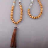 Tribal Bohemian Necklace with Wood Beads and Amazonite Stones