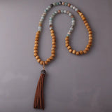 Tribal Bohemian Necklace with Wood Beads and Amazonite Stones
