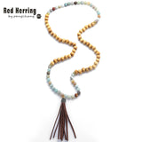 Tribal Bohemian Necklace with Wood Beads and Amazonite Stones