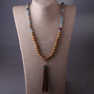 Tribal Bohemian Necklace with Wood Beads and Amazonite Stones