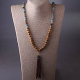 Tribal Bohemian Necklace with Wood Beads and Amazonite Stones