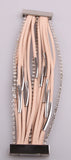 Beige Leather Bracelets Hand-Woven Bangle with Magnet Clasp