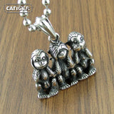 316L Stainless Steel Three Monkey Necklace Classic Simian Pendant