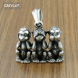 316L Stainless Steel Three Monkey Necklace Classic Simian Pendant