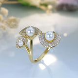 Flower Wedding Rings For Women Jewelry Party Gift Copper With Artificial Pearls