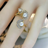 Flower Wedding Rings For Women Jewelry Party Gift Copper With Artificial Pearls