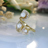 Flower Wedding Rings For Women Jewelry Party Gift Copper With Artificial Pearls