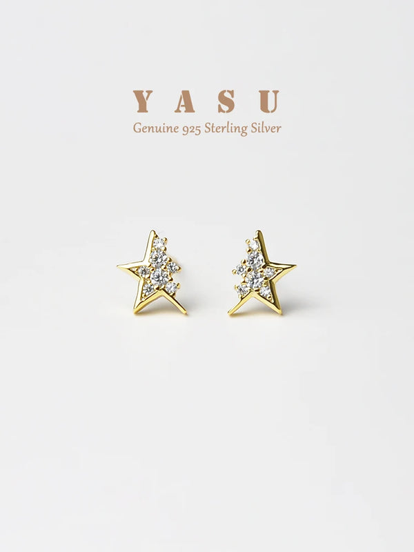 925 Silver Broken Star Stud Earrings Crystal Party Jewelry