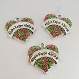Greek Sorority Pink Green Letter Heart Rhinestone Charms DIY Jewelry