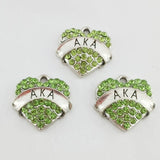 Greek Sorority Pink Green Letter Heart Rhinestone Charms DIY Jewelry