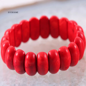Stretch Beaded Bracelet Natural Red Howlite Stone