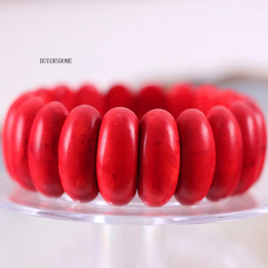 Stretch Beaded Bracelet Natural Red Howlite Stone