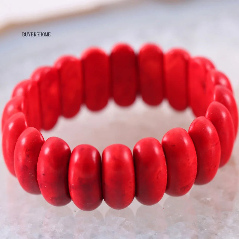 Stretch Beaded Bracelet Natural Red Howlite Stone