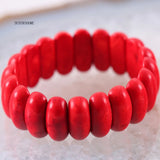 Stretch Beaded Bracelet Natural Red Howlite Stone