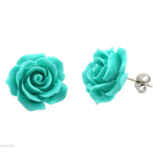 Turquoise Rose Flower 925 Silver Earrings