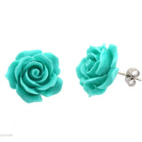 Turquoise Rose Flower 925 Silver Earrings