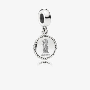 925 Silver Singapore National Mermaid Lion Flower Pendant Bracelet Bead