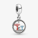 925 Silver Singapore National Mermaid Lion Flower Pendant Bracelet Bead