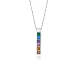 Rainbow Zircon Charm Block Pendant 925 Silver Necklace
