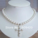 Elegant Pearl Cross Pendant Necklace