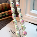 100pcs 11x15mm Oval Ceramic Beads Flower Pattern for Jewelry Making