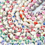 100pcs 11x15mm Oval Ceramic Beads Flower Pattern for Jewelry Making