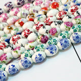 100pcs 11x15mm Oval Ceramic Beads Flower Pattern for Jewelry Making