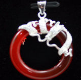 Dragon Pendant Necklace Silver Green red Jewelry