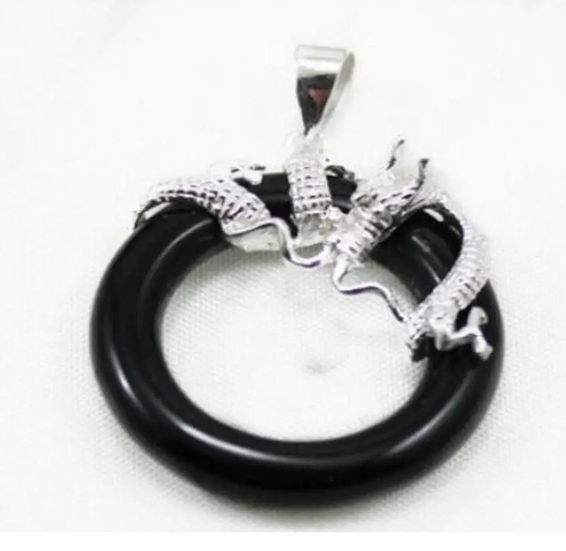 Dragon Pendant Necklace Silver Green red Jewelry