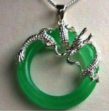 Dragon Pendant Necklace Silver Green red Jewelry