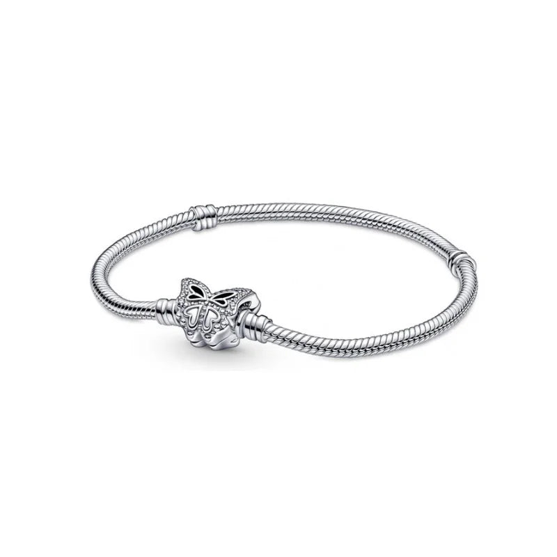 925 Silver Butterfly Buckle Snake Bone Bracelet DIY