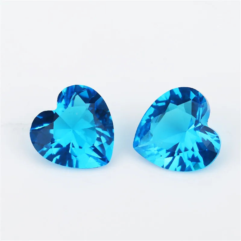Seablue Glass Stone 9x9mm 10x10mm 11x11mm Heart Cut Synthetic Gems Beads