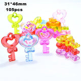 Heart Key Shape Bubblegum Necklace Pendant for Girls DIY 105pcs