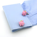 Men's Piggy Bank Cuff Links Pig Pink Painting Copper Cuff Links
