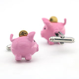Men's Piggy Bank Cuff Links Pig Pink Painting Copper Cuff Links