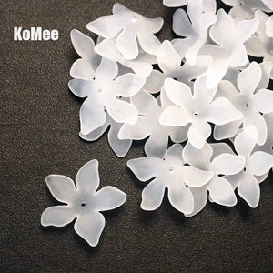 100Pcs 28mm Mixed Colorful Sharp Petal Flower Acrylic Spacer Beads DIY