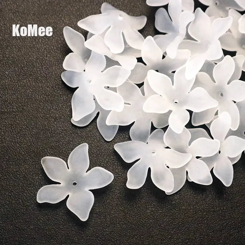100Pcs 28mm Mixed Colorful Sharp Petal Flower Acrylic Spacer Beads DIY